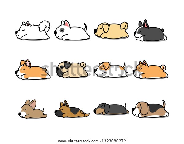 Lazy Dog Sleeping Cartoon Icon Set Stock Vector Royalty Free