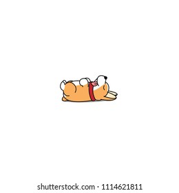 Lazy dog sleeping, cute welsh corgi puppy lying on back icon, vector illustration