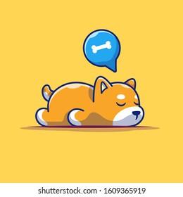 Lazy Dog Sleeping Vector Icon Illustration. Sleeping Shiba Inu, Animal Icon Concept White Isolated. Flat Cartoon Style Suitable for Web Landing Page, Banner, Sticker, Background