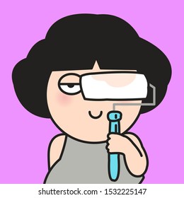 Lazy And Exhausted Girl Using The Roller To Apply Her Make-Up Or Foundation Concept Card Character illustration