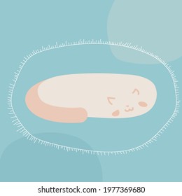 Lazy fat cat sleeping on a carpet. Graphic illustration with abstract background. Cat sleeping peacefully.