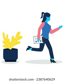 Lazy Flat Art Working Illustration Of Corporate Person Running For Work