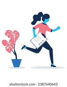 Lazy Flat Art Working Illustration Of Flat Human Running For Work And Corporate