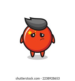 the lazy gesture of china flag badge cartoon character , cute style design for t shirt, sticker, logo element