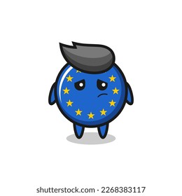 the lazy gesture of europe flag badge cartoon character , cute style design for t shirt, sticker, logo element