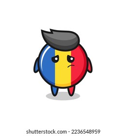 the lazy gesture of romania flag badge cartoon character , cute style design for t shirt, sticker, logo element