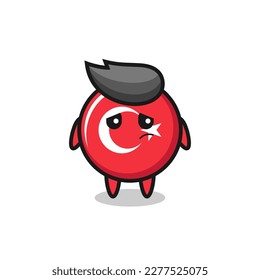 the lazy gesture of turkey flag badge cartoon character , cute style design for t shirt, sticker, logo element