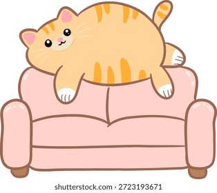Gato perezoso del jengibre que miente en el Clipart del Vector del borde del sofá