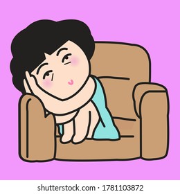 Lazy Girl Lying On Sofa At Home Concept Card Character illustration