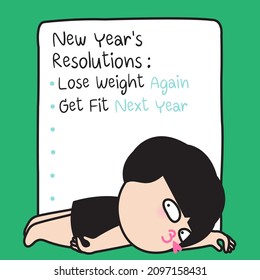 Lazy Girl Is Lying Under New Year's Funny Resolutions List Concept Card Character Paper Note illustration