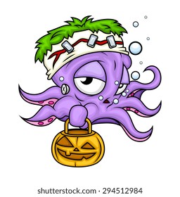 Lazy Halloween Octopus Holding Jack-O-Lantern