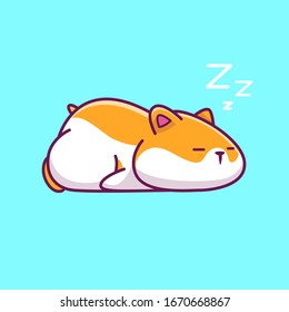 Lazy Hamster Sleeping Vector Icon Illustration. Hamster Mascot Cartoon Character. Animal Icon Concept White Isolated. Flat Cartoon Style Suitable for Web Landing Page, Banner, Flyer, Sticker, Card