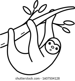 lazy hanging sloth line art icon