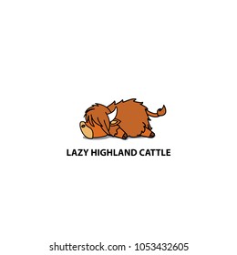 Lazy highland cattle, cute highland cow sleeping icon, logo design, vector illustration