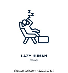 lazy human icon from feelings collection. Thin linear lazy human, lazy, man outline icon isolated on white background. Line vector lazy human sign, symbol for web and mobile