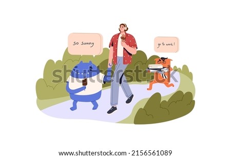 Lazy irresponsible employee choosing walk in park instead of work. Procrastination, laziness concept. Person procrastinating, relaxing. Flat vector illustration isolated on white background