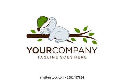 Lazy koala sleeping on tree branches for logo design concepts