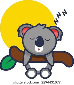 lazy koala sleeping on the tree  branch illustration