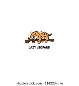 Lazy leopard sleeping on a branch cartoon, vector illustration