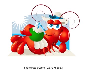 Caricatura de Lazy Lobster Vector de ilustración