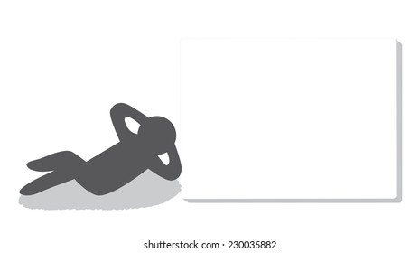 A lazy man lying down beside a whiteboard, vector illustration