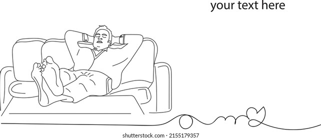 Lazy man vector, Sleeping man silhouette, outline sketch drawing of man sleeping on sofa in holiday, line art sketch illustration of man in comfortable pose