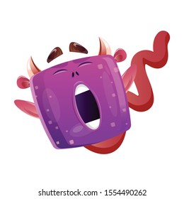 Lazy Monster Feeling Sleeping And Yawning. Vector Illustration Isolated On White Background
