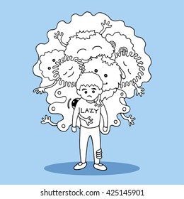 the lazy monster have power over office man, concept design illustration, vector hand drawing cartoon