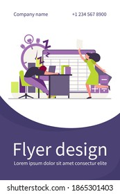 Lazy office worker. Man sleeping at workplace, colleague with paper running to him flat vector illustration. Burnout, fatigue, tired employee concept for banner, website design or landing web page