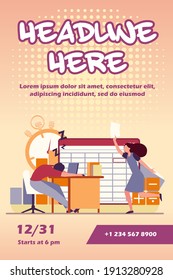 Lazy office worker. Man sleeping at workplace, colleague with paper running to him flat vector illustration. Burnout, fatigue, tired employee concept for banner, website design or landing web page
