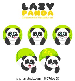 Lazy Panda Bear Cartoon Vector illustrations icons on white for logo design template
