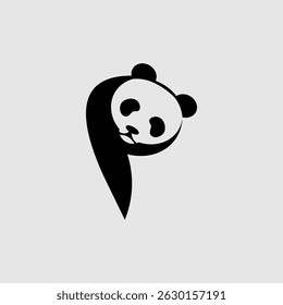 lazy panda logo isolated in black and white letter P