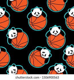 lazy panda on the orange basketball seamless pattern an repeat cute funny