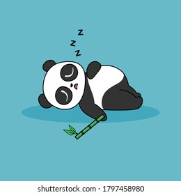 Lazy panda sleeping with his bamboo cartoon icon, vector illustration