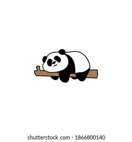 Lazy panda sleeping on a branch cartoon, vector illustration