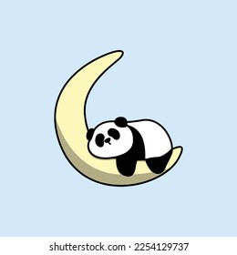 Panda perezoso durmiendo en una caricatura de la luna, ilustración vectorial