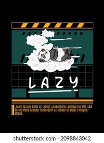 lazy panda vector illustration, animal t-shirt illustration, with geometric background, text writing template, print on poster, t-shirt, clothes.