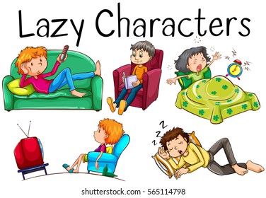 Lazy people doing boring activities illustration