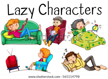 Lazy people doing boring activities illustration