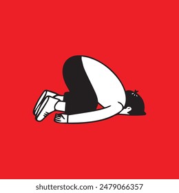 lazy people illustration, cartoon, crying person, depressed boy, flat floor, lonely