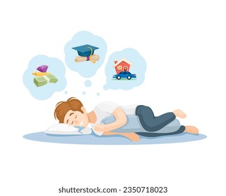 Lazy Person Sleep And Dreams Of Being Rich And Successful Cartoon illustration Vector