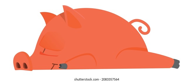 Lazy pig resting. Cute cartoon sleeping animal