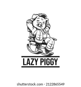 lazy pig sitting in the rocking chair vector illustration