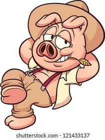 Lazy pig taking a break. Vector clip art illustration with simple gradients. All in a single layer.