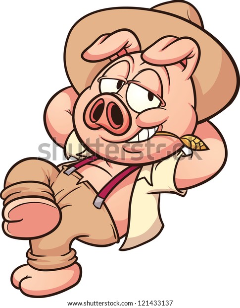 怠け者の豚が休む 簡単なグラデーションを持つベクタークリップアートイラスト 1つのレイヤーにすべてを配置 のベクター画像素材 ロイヤリティフリー
