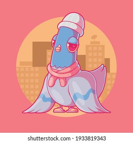 Lazy Pigeon vector illustration. City life, animal, funny design concept.