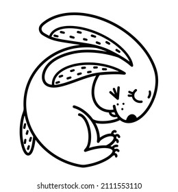 Lazy rabbit vector icon.Cute cartoon hare sleeping curled up. Easter bunny hand drawn illustration isolated on white backdrop. Concept for decoration, design of cards, invitations, posters, print, web
