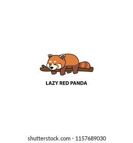 Lazy red panda sleeping on a branch cartoon, vector illustration