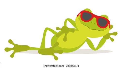 Lazy relax frog sunbathing with glasses