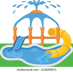 Lazy River Pool with Tube Concept, Fountain Splash with Pipe vector color icon design, water world symbol, recreation play ground Sign, Amusement or theme park stock illustration